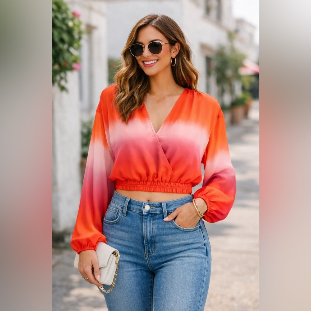 Guess Faux Wrap Ombre Cropped blouse